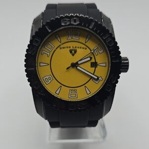 Swiss Legend Yellow Dial Black Strap Watch Commander